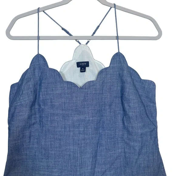 J.Crew Re-Imagined Blue Chambray Scallop Trim Cami Top 6 NWT - Picture 2 of 10